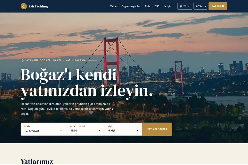 Yalı Yachting örnek temasının ana sayfası