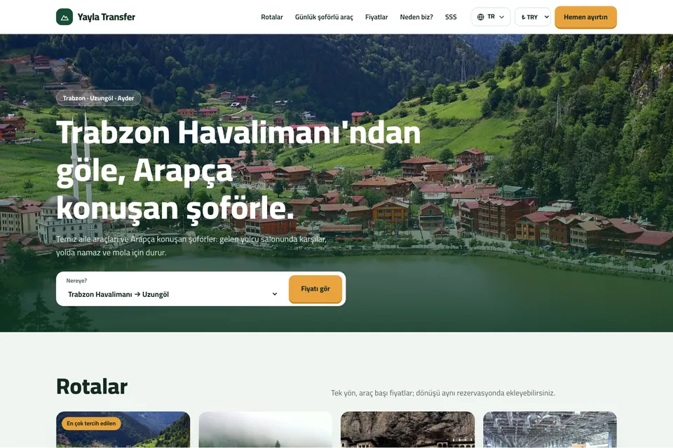 Yayla Transfer örnek temasının ana sayfası