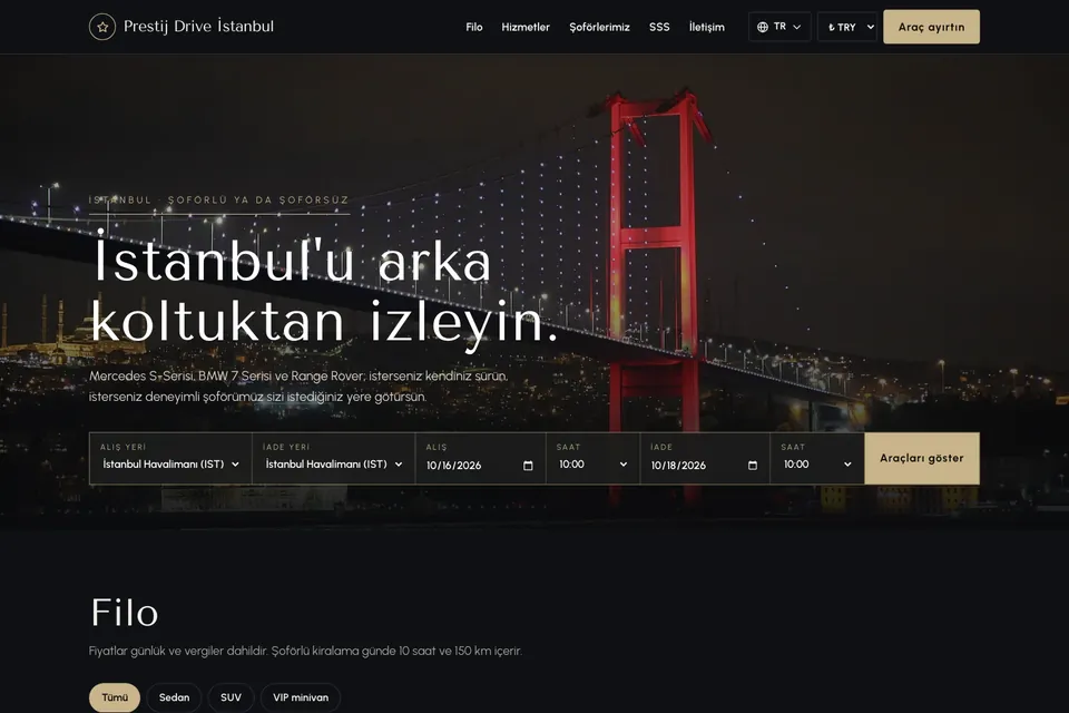 Prestij Drive İstanbul örnek temasının ana sayfası