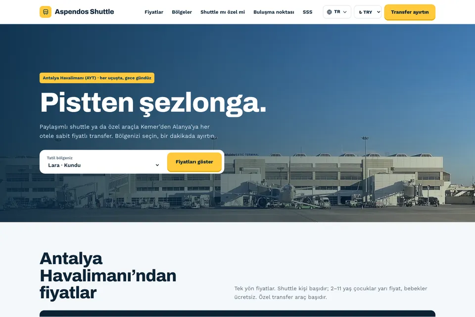 Aspendos Shuttle örnek temasının ana sayfası