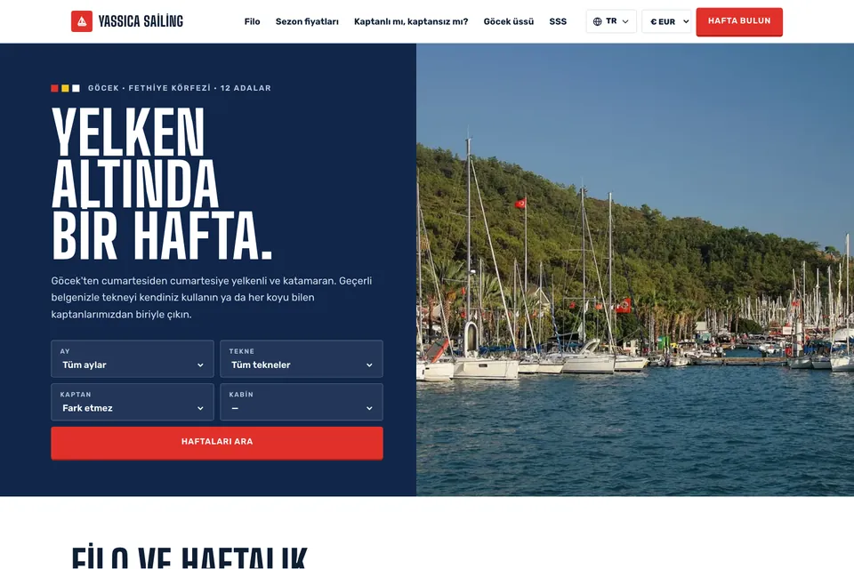 Yassıca Sailing örnek temasının ana sayfası