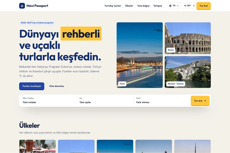 Mavi Pasaport örnek temasının ana sayfası